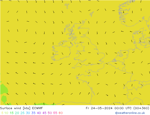 wiatr 10 m ECMWF pt. 24.05.2024 00 UTC