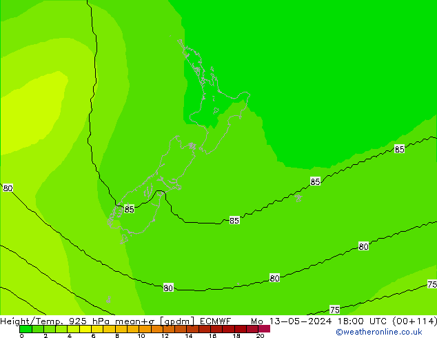 Hoogte/Temp. 925 hPa ECMWF ma 13.05.2024 18 UTC