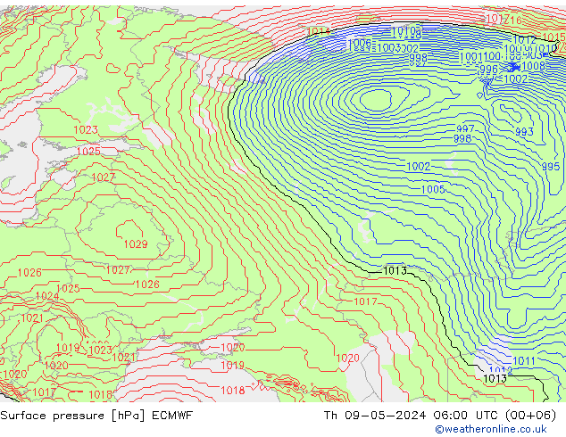 ciśnienie ECMWF czw. 09.05.2024 06 UTC