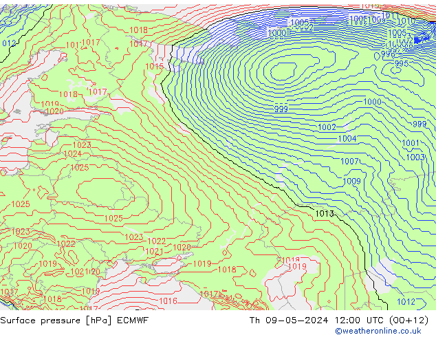 Luchtdruk (Grond) ECMWF do 09.05.2024 12 UTC