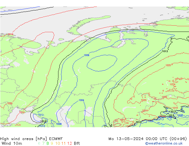Izotacha ECMWF pon. 13.05.2024 00 UTC