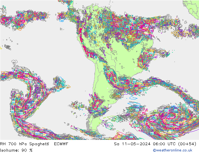 RH 700 hPa Spaghetti ECMWF So 11.05.2024 06 UTC