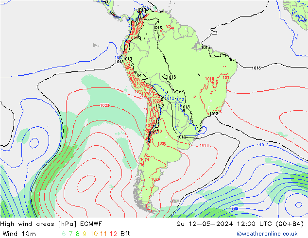 High wind areas ECMWF  12.05.2024 12 UTC