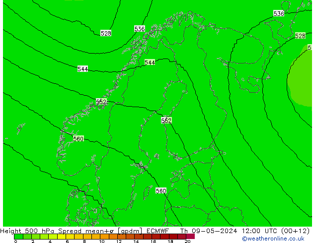 500 hPa Yüksekliği Spread ECMWF Per 09.05.2024 12 UTC