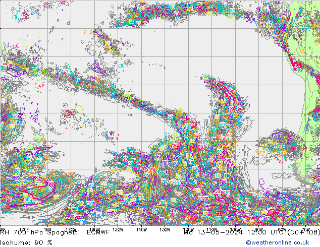 RH 700 hPa Spaghetti ECMWF  13.05.2024 12 UTC