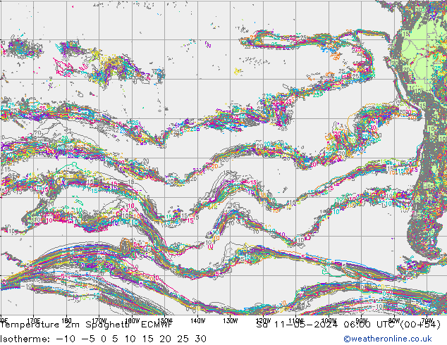 Temperature 2m Spaghetti ECMWF Sa 11.05.2024 06 UTC