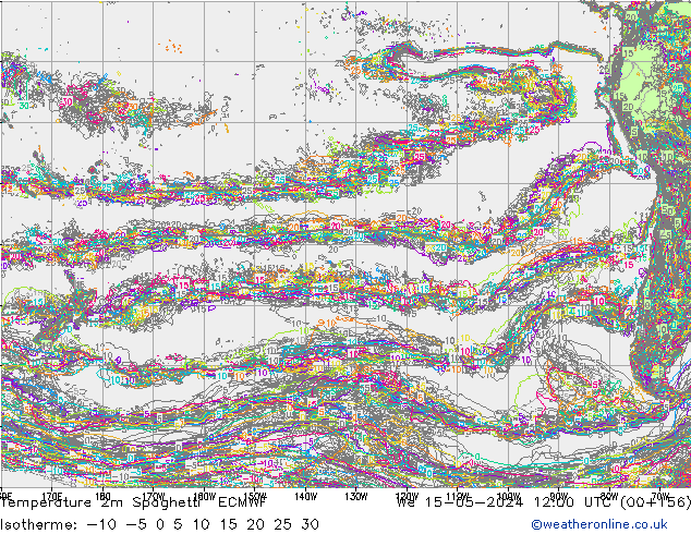 Temperatura 2m Spaghetti ECMWF Qua 15.05.2024 12 UTC