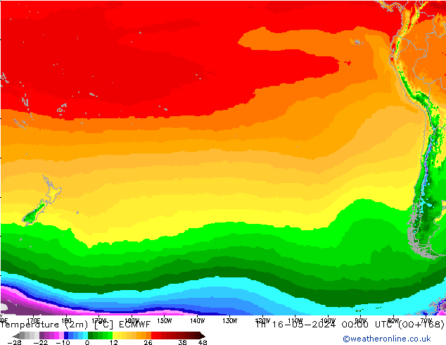 Temperatura (2m) ECMWF jue 16.05.2024 00 UTC