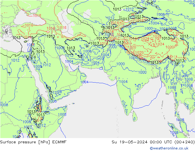 Pressione al suolo ECMWF dom 19.05.2024 00 UTC