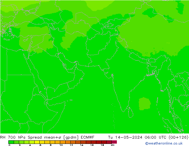 Humidité rel. 700 hPa Spread ECMWF mar 14.05.2024 06 UTC