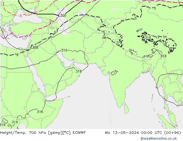 Yükseklik/Sıc. 700 hPa ECMWF Pzt 13.05.2024 00 UTC