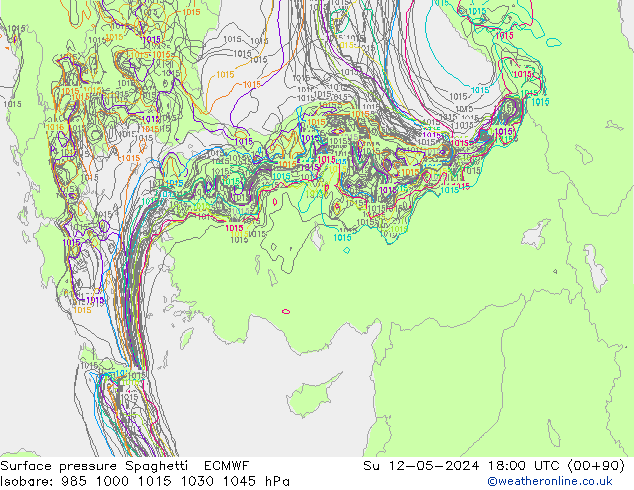 pression de l'air Spaghetti ECMWF dim 12.05.2024 18 UTC