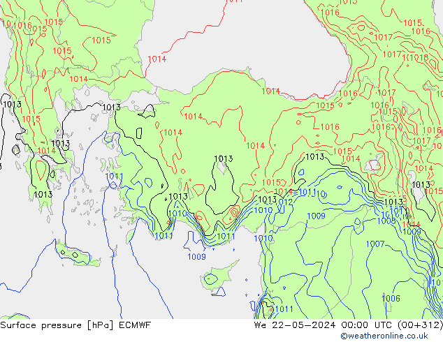 Surface pressure ECMWF We 22.05.2024 00 UTC