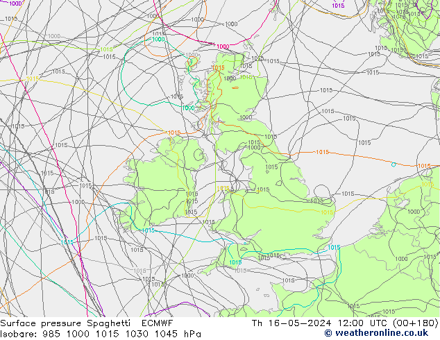 Bodendruck Spaghetti ECMWF Do 16.05.2024 12 UTC