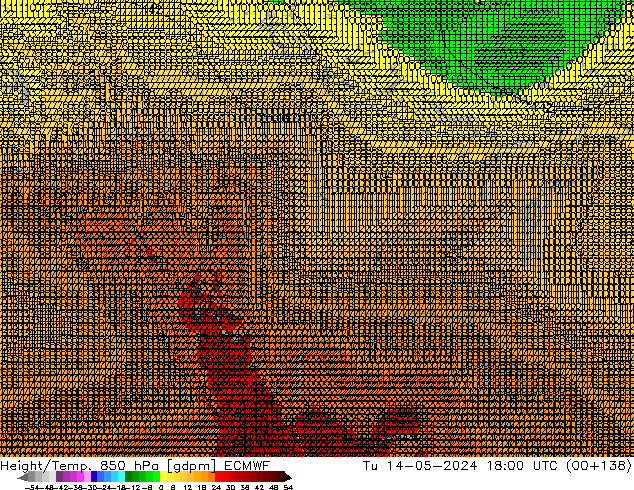 Height/Temp. 850 гПа ECMWF вт 14.05.2024 18 UTC