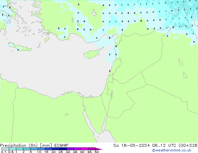 Totale neerslag (6h) ECMWF za 18.05.2024 12 UTC