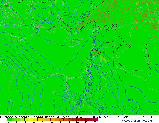 Surface pressure Spread ECMWF Th 09.05.2024 12 UTC