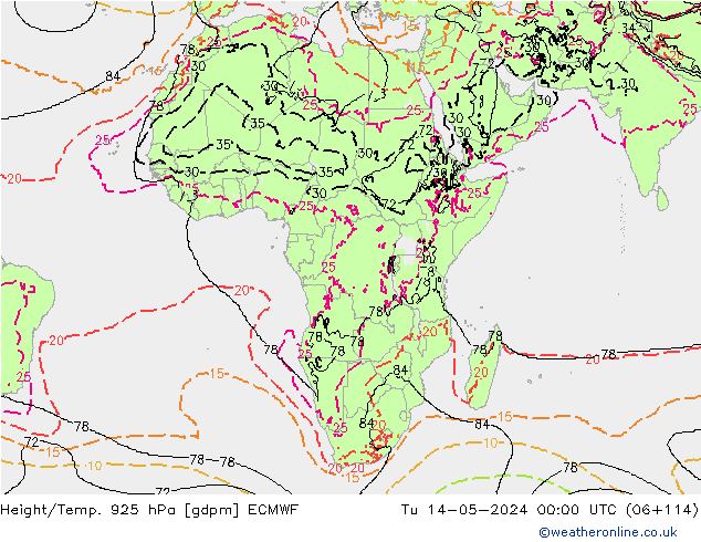 Height/Temp. 925 hPa ECMWF mar 14.05.2024 00 UTC