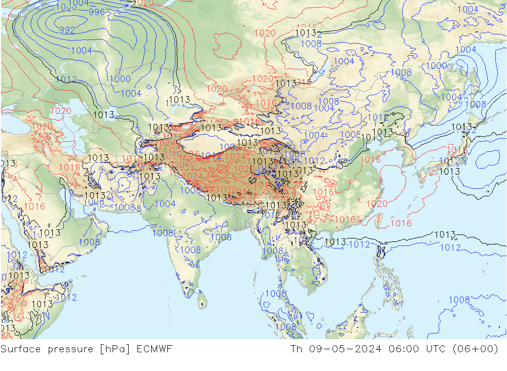 Presión superficial ECMWF jue 09.05.2024 06 UTC