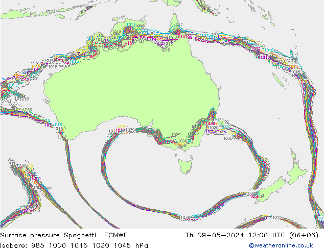 Atmosférický tlak Spaghetti ECMWF Čt 09.05.2024 12 UTC