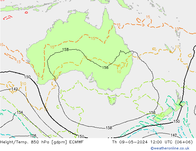 Height/Temp. 850 hPa ECMWF Th 09.05.2024 12 UTC