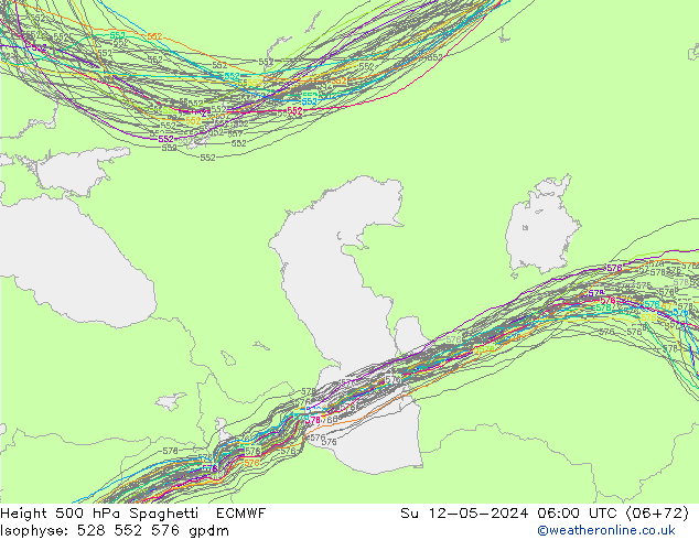 Height 500 hPa Spaghetti ECMWF So 12.05.2024 06 UTC