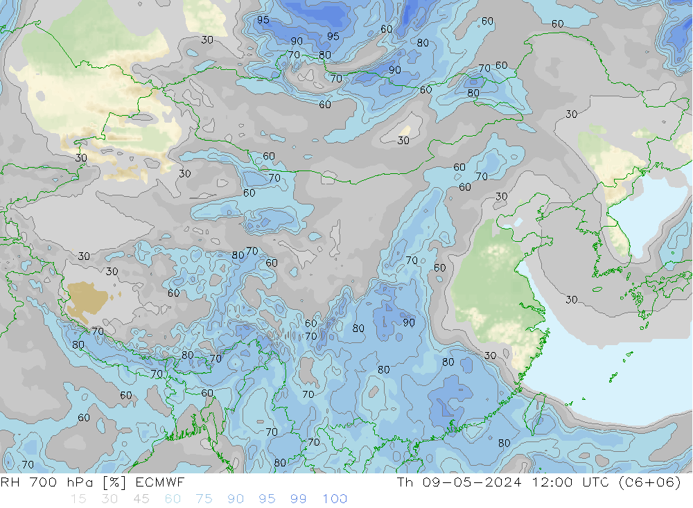 RH 700 hPa ECMWF 星期四 09.05.2024 12 UTC