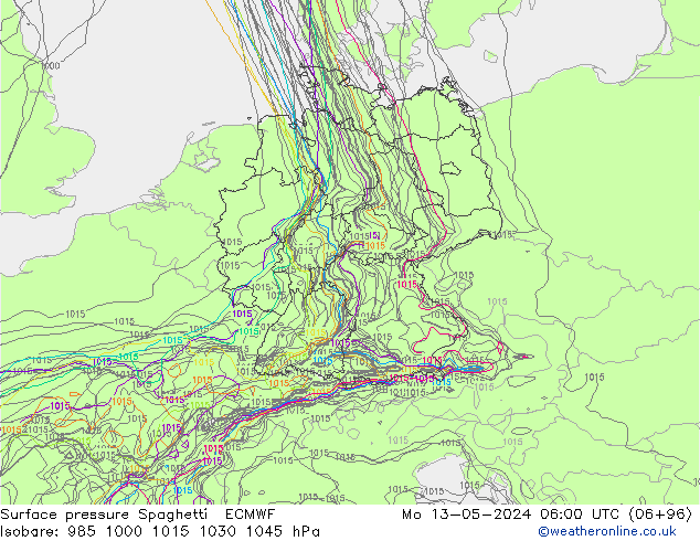 Surface pressure Spaghetti ECMWF Mo 13.05.2024 06 UTC