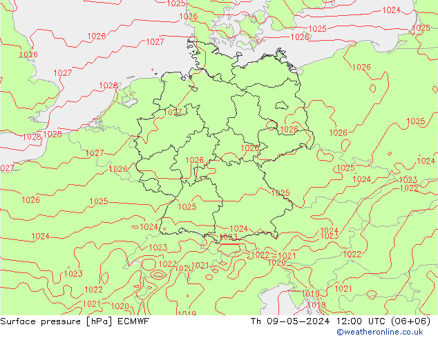 Bodendruck ECMWF Do 09.05.2024 12 UTC