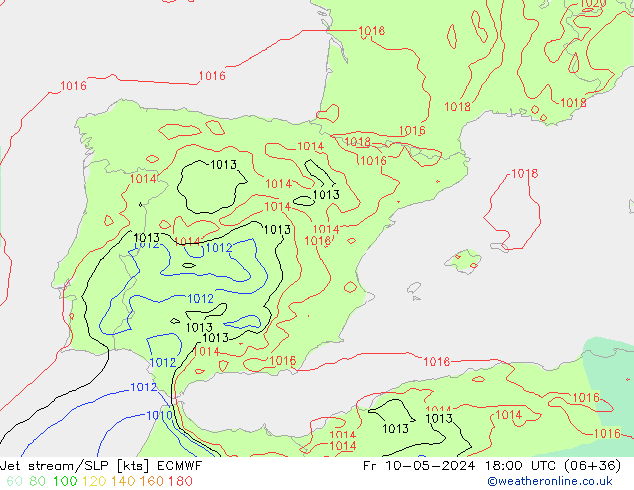 Jet stream/SLP ECMWF Fr 10.05.2024 18 UTC