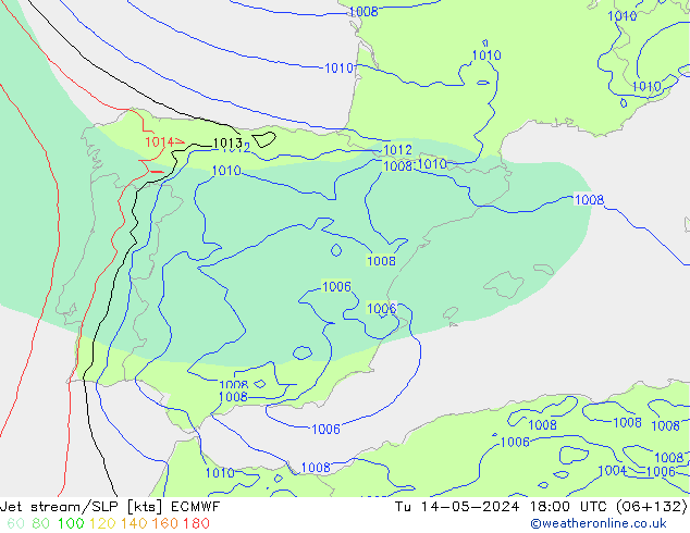 Jet stream/SLP ECMWF Tu 14.05.2024 18 UTC