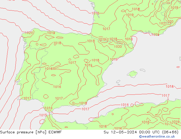 Presión superficial ECMWF dom 12.05.2024 00 UTC