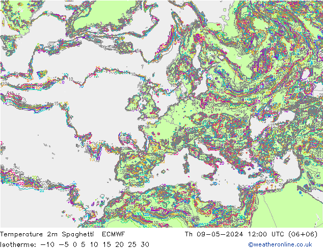 Temperatura 2m Spaghetti ECMWF gio 09.05.2024 12 UTC