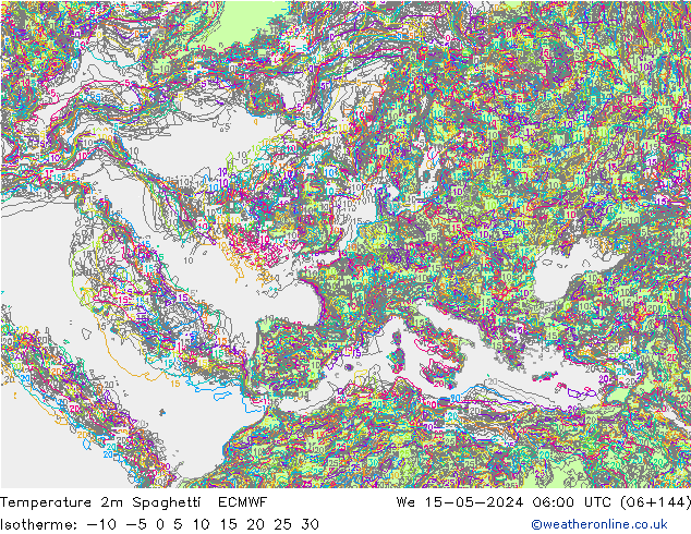 Temperaturkarte Spaghetti ECMWF Mi 15.05.2024 06 UTC