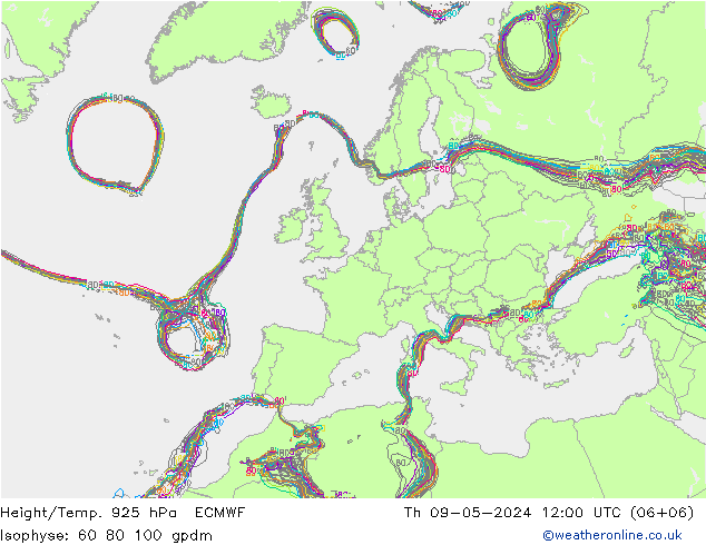 Height/Temp. 925 hPa ECMWF Th 09.05.2024 12 UTC