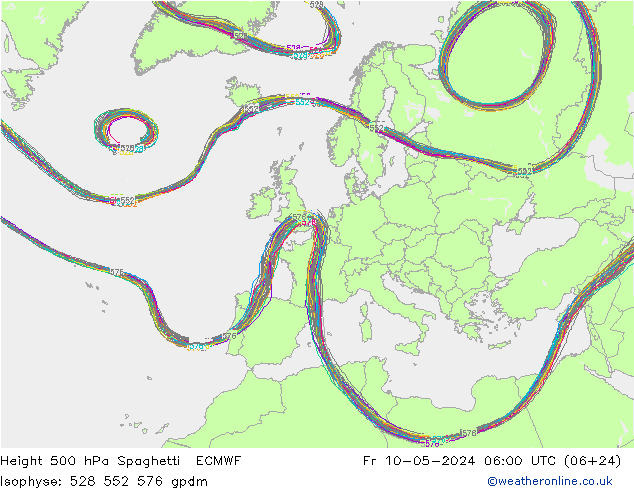 Height 500 гПа Spaghetti ECMWF пт 10.05.2024 06 UTC
