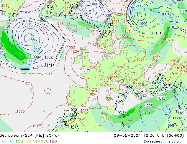 高速氣流/地面气压 ECMWF 星期四 09.05.2024 12 UTC