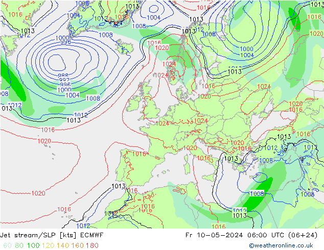 Polarjet/Bodendruck ECMWF Fr 10.05.2024 06 UTC