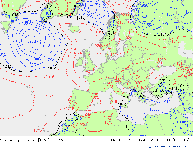 ciśnienie ECMWF czw. 09.05.2024 12 UTC