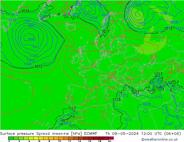 地面气压 Spread ECMWF 星期四 09.05.2024 12 UTC