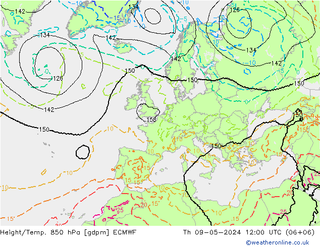 Height/Temp. 850 гПа ECMWF чт 09.05.2024 12 UTC