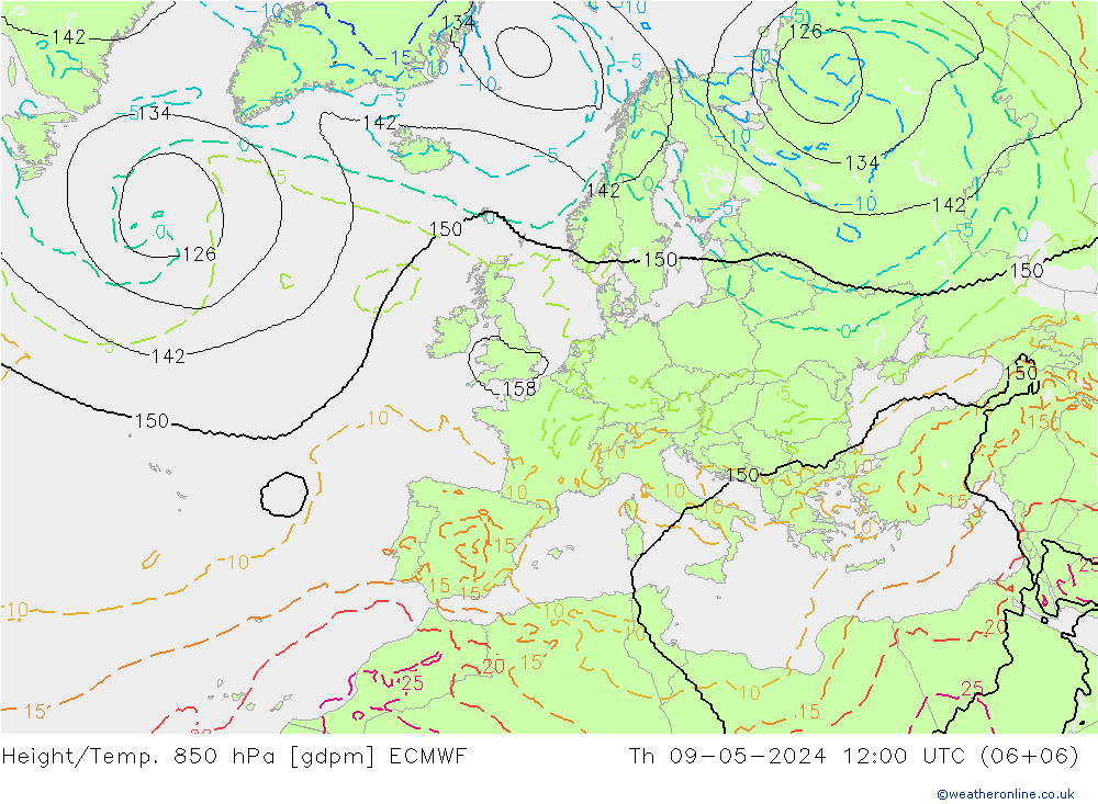 Height/Temp. 850 hPa ECMWF Qui 09.05.2024 12 UTC