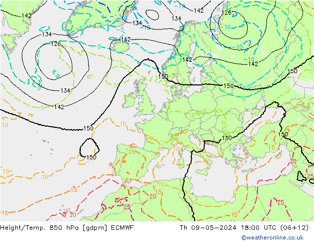 Height/Temp. 850 hPa ECMWF Th 09.05.2024 18 UTC