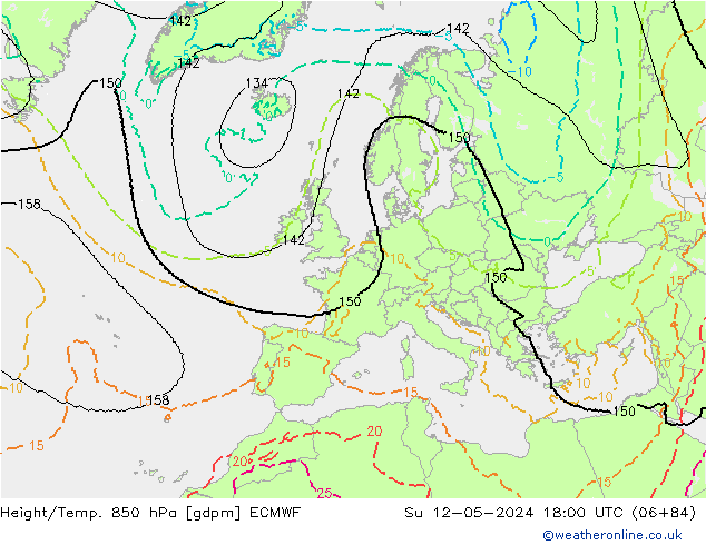Height/Temp. 850 hPa ECMWF Su 12.05.2024 18 UTC
