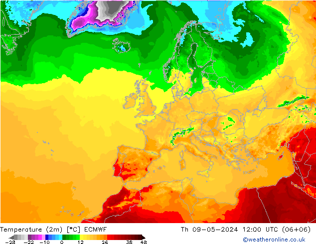 Temperaturkarte (2m) ECMWF Do 09.05.2024 12 UTC