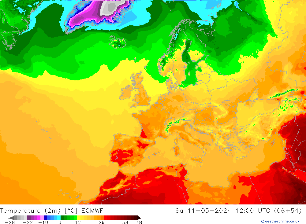 Temperatura (2m) ECMWF sáb 11.05.2024 12 UTC