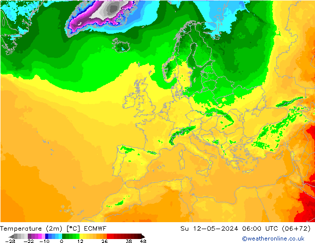 Temperature (2m) ECMWF Su 12.05.2024 06 UTC