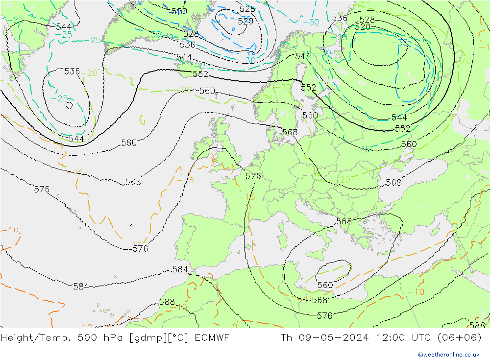 Height/Temp. 500 hPa ECMWF 星期四 09.05.2024 12 UTC
