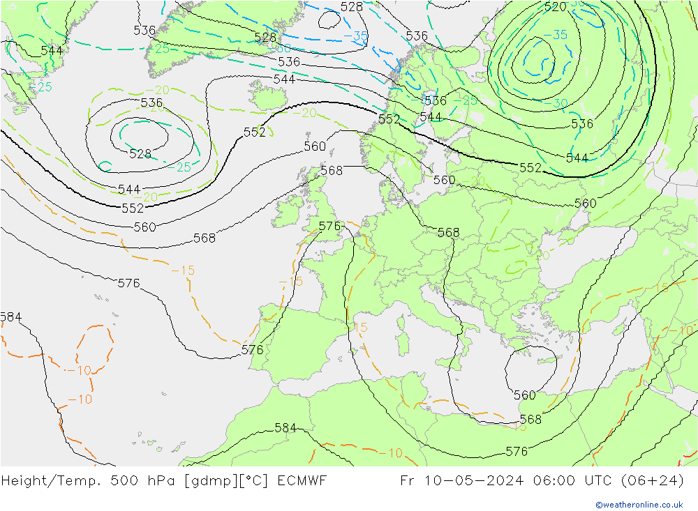 Height/Temp. 500 hPa ECMWF Fr 10.05.2024 06 UTC