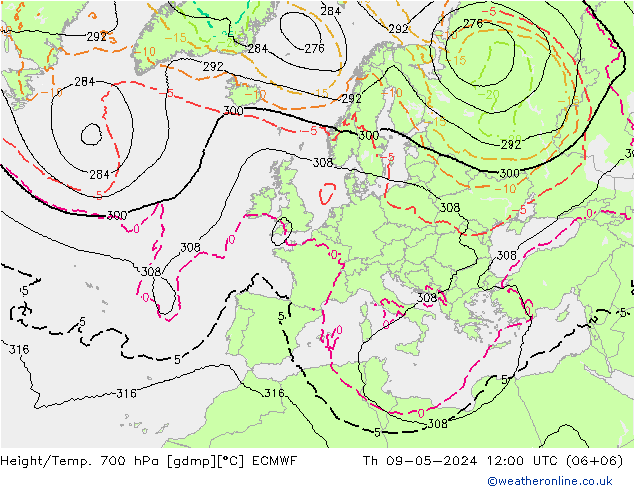 Height/Temp. 700 hPa ECMWF  09.05.2024 12 UTC